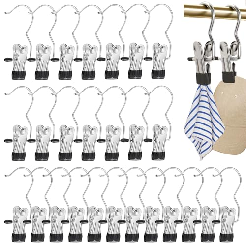 36 Pcs Klemmhaken Wäscheklammern ohne Abdruck, 360° Drehbarer Edelstahl Klammerhaken Metallklammern für Hosen Schuhe Socken Handtuch Clips zum Aufhängen, Passend für Kleiderbügel und Kleiderstangen von Xerteam