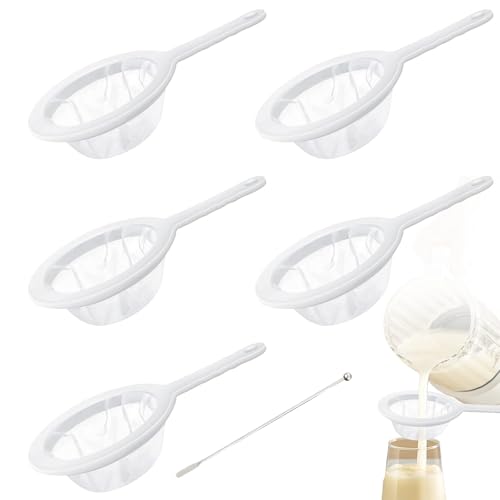 5 Stück Feines Sieb Filter 400/300 /200/100 /80 Mesh mit 1 Rührstab aus Edelstahl, Sieb Feinmaschig Mit Plastik Griff, Wiederverwendbar Feinsieb Küchensieb Passiersieb für Saft Sojamilch Milch Kaffee von Xerteam