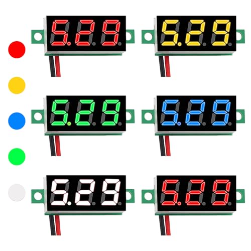 XERTEAM 6 Stück Mini Digital Voltmeter, Messbereich DC 4-30V, 0,28 Zoll LED-Anzeige Voltmeter Verpolungsschutz, Zwei Draht Mini Digital Voltmeter Hohe Präzision Druckmessung-Rot/Blau/Grün/Gelb/Weiß von Xerteam