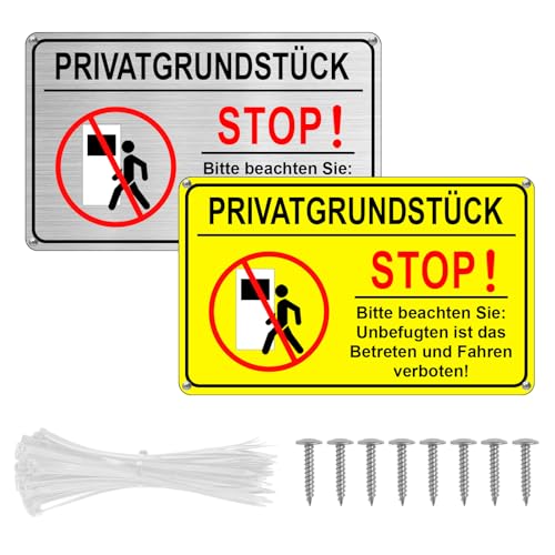 2 Stück Privatgrundstück Schilder 30x20cm Aluminium Reflektierendes Schilder Achtung Privatgrund Schild mit 4 Vorgebohrten Löchern 8 Schrauben und 30 Kabelbinder UV-beständig Sicherheits Warnschild von Xerteam