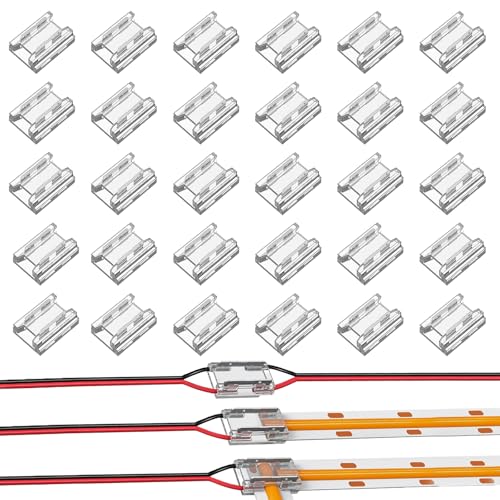 Xerteam 30 Stück Led Verbinder 2 Polig, 8mm Led Streifen Verbinder Kompatibel mit COB/SMD LED Streifen, 8 Verbindungsarten Board to Wire/Board Strip Connector, Transparenter Lötfreier von Xerteam