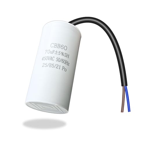 Xerteam CBB60 MotorKondensator 70uF 450V 50/60HZ, Anlaufkondensator, Motorstartkondensator mit Draht, Effiziente Leistung CBB60 Motorbetriebskondensator für Elektromotoren Wasserpumpen Haushaltsgeräte von Xerteam