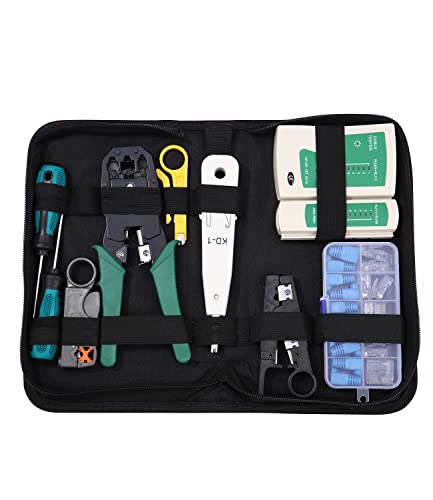 12 in 1 Netzwerk werkzeug set, Netzwerk werkzeug,Mit Crimpzange, Geeignet für RJ45, RJ11, RJ12-Kabel, Verwendbar für Computerwartung, LAN-Kabeltester, Lochkabeltester von Xespis