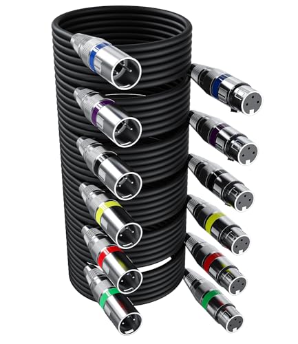 Xespis 6 Stück 5M XLR Kabel Premium Symmetrisches XLR Mikrofonkabel, Pin DMX Microphone Signal Cable Connection Cable Stecker auf Buchse DMX Mikrofonkabel für Studioaufnahmen und Live-Produktion von Xespis