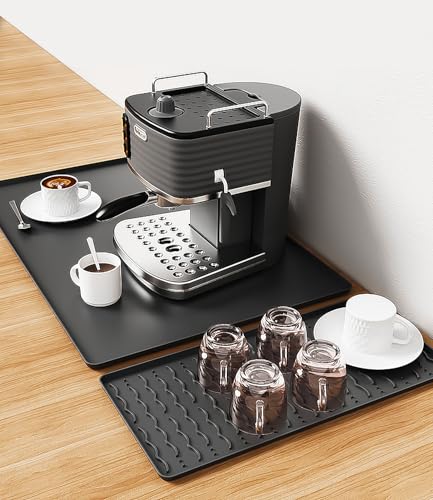 Unterlage Kaffeemaschine 60x40cm, Silikonmatte Kaffeemaschine mit Rand & Abtropfmatte - Antirutsch, Wasserdichte Unterlage für Kaffeemaschinen und Kaffeevollautomaten für Theke, Küche & Spüle von Xespis