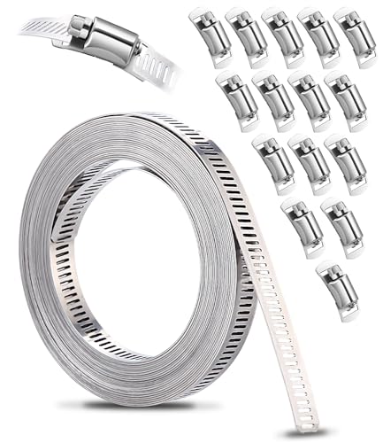 Xespis 6m Schlauchschellen Endlos, 304 Edelstahl Einstellbare Schlauchklemmen mit 15 Stück Schraube Klemme, DIY Schlauchschellen Set, für Wasser Rohr, Tank, Gas Rohr, Kühler, Automobil Tubing von Xespis