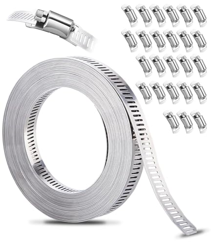 Xespis Schlauchschellen 304 Edelstahl, 10m Lochband Metall + 25 Stück Befestigung, DIY Schlauchschellen Set, Einstellbare Schlauchschelle, für Wasser Rohr, Tank, Gas Rohr, Kühler, Automobil Tubing von Xespis