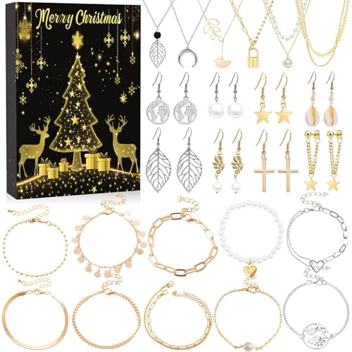 Adventskalender Schmuck 2024 | Weihnachtsschmuck Damen | 24 Kleine Geschenke Weihnachtskalender | Weihnachten Countdown Adventskalender Für Familie,Freundin,Mitbewohnerin (B) von Xevinas