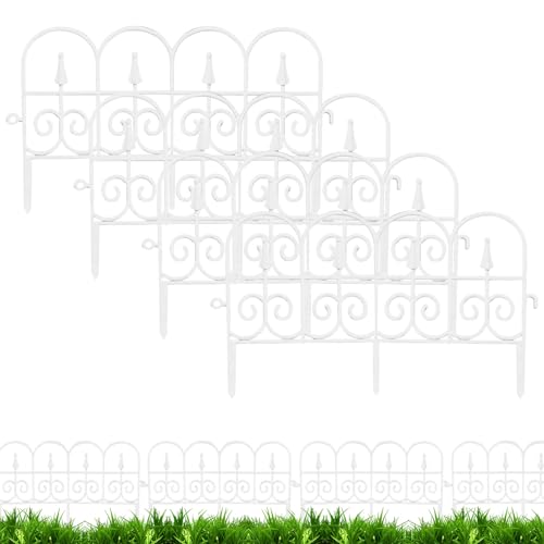 Beetzaun Gartenzaun Steckzaun, Beetumrandung Höhe 33 Cm Rasenkante Kunststoff, Teichzaun Blumenbeet Umrandung UV - & Frostbeständig, Flexible Rasenkante Gartendeko Staketenzaun (A,4PCS) von Xevinas