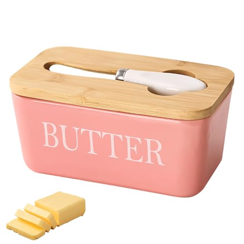 Butterdose Mit Holzdeckel, Multifunktionales Butterdose Keramik Mit Messer, Silikon-Dichtung KäSedose KüHlschrank, Leicht Zu Reinigen, FüR Die Meisten Buttermarken Geeignet (B) von Xevinas