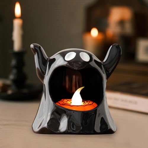 Halloween Deko Geist Kerzenhalter, Geister Deko Teelichthalter Halloween Süßigkeiten Schale, Lustiger Keramik G-eister Kerzenhalter, h-alloween Figuren Schüssel Kerzenständer Für Tischdeko (B) von Xevinas