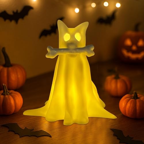 Halloween Deko Geister, Led Nachtlicht Geister Deko Mit Hund Katze Figur, Süßes Halloween Geist Beleuchtung Led Tischdeko, Für Küche Zuhause Schlafzimmer Bad Flur Leseecke Party (D) von Xevinas