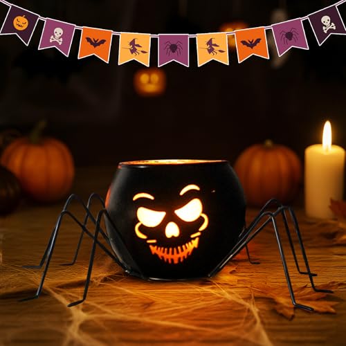 Halloween Deko Kerzenhalter, Spinne Gespenster Deko Halloween KerzenstäNder, Metall h-alloween Teelichthalter Mit 2 GrößEn, Ideales H-allowee-n Dekorationen Geschenk (C) von Xevinas