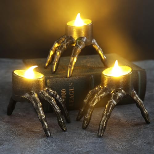 Halloween Deko LED Kerzen | Finger Schädel Led Teelichter | LED Flammenlos Spinne Kerzenlichter | Halloween Led,halloween Lichter,halloween Tischdeko Für Indoor Outdoor Garten (Fingerstil, 3stk) von Xevinas