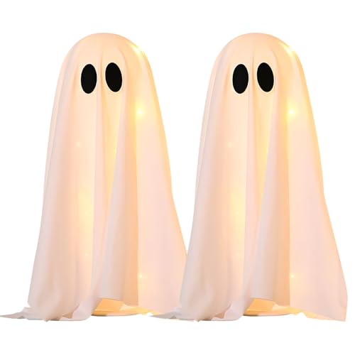 Halloween Deko Leuchtend Geister, 2er-Set Gespenster Deko Mit Led-Beleuchtung, 50 cm Halloween Figuren Geist Stabile Design FüR Tischdeko Innen Party Zuhause Zimmer & Kamin (A) von Xevinas
