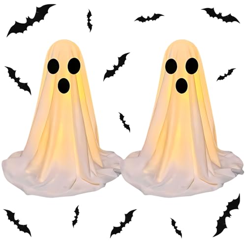 Halloween Deko Leuchtend Geister, 2er-Set Gespenster Deko Mit Led-Beleuchtung, 50 cm Halloween Figuren Geist Stabile Design FüR Tischdeko Innen Party Zuhause Zimmer & Kamin (B) von Xevinas