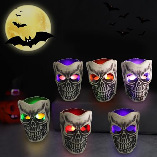 Xevinas Halloween Deko Totenkopf | Halloween Kerzen Led | Totenkopf Deko Halloween Tischdeko | Halloween Deko Innen Aus Massivem Kunststoff,mit Flackernder Flamme Für Weihnachten Geburtstag (B) von Xevinas