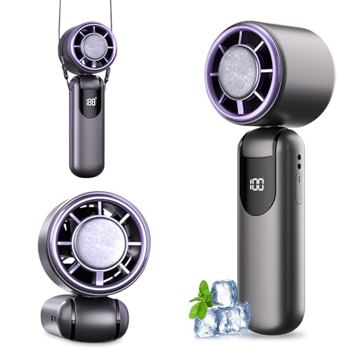 Handventilator, 3-in-1 Tragbarer Mini Ventilator Mit ICE Ultra Halbleiterkühlung, Handventilator Akku Aufladbar, 5 Modi Faltbaren Usb Ventilator Mit Ein Seil, Hand Ventilatoren Für Outdoor (B) von Xevinas