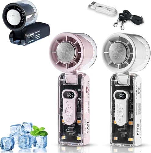 Handventilator, Mini Ventilator Mit LED Licht Turbo Lüfter Und Eiskühlung, 100 Stufen Einstellbar, 90° Faltbar Handventilator Akku Aufladbar, Transparentes Gehäusedesign Ventilator Klein Für Outdoor Handventilator, Mini Ventilator Mit LED Licht Turbo Lüfter Und Eiskühlung, 100 Stufen Einstellbar, 90° Faltbar Handventilator Akku Aufladbar, Transparentes Gehäusedesign Ventilator Klein Für Outdoor von Xevinas