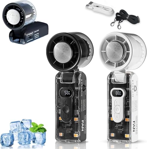 Handventilator, Mini Ventilator Mit LED Licht Turbo Lüfter Und Eiskühlung, 100 Stufen Einstellbar, 90° Faltbar Handventilator Akku Aufladbar, Transparentes Gehäusedesign Ventilator Klein Für Outdoor von Xevinas