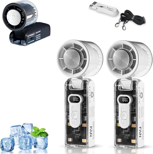 Handventilator, Mini Ventilator Mit LED Licht Turbo Lüfter Und Eiskühlung, 100 Stufen Einstellbar, 90° Faltbar Handventilator Akku Aufladbar, Transparentes Gehäusedesign Ventilator Klein Für Outdoor von Xevinas