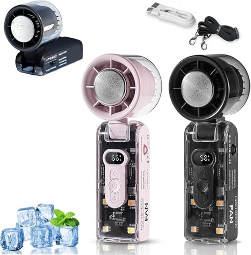 Handventilator, Mini Ventilator Mit LED Licht Turbo Lüfter Und Eiskühlung, 100 Stufen Einstellbar, 90° Faltbar Handventilator Akku Aufladbar, Transparentes Gehäusedesign Ventilator Klein Für Outdoor von Xevinas