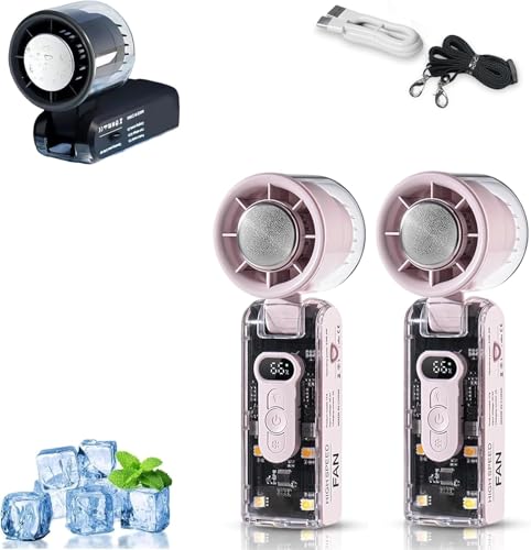 Handventilator, Mini Ventilator Mit LED Licht Turbo Lüfter Und Eiskühlung, 100 Stufen Einstellbar, 90° Faltbar Handventilator Akku Aufladbar, Transparentes Gehäusedesign Ventilator Klein Für Outdoor von Xevinas