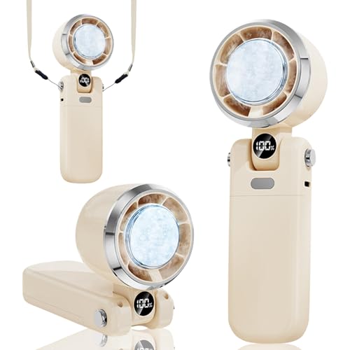 Handventilator, Tragbarer 90° Faltbar Mini Ventilator Mit Halbleiterkühlung Und Smart-Display, 1–100 Stufen Und SchlüSselband, Handventilator Akku Aufladbar, Usb Ventilator Leise Für Büro,Reise (A) von Xevinas