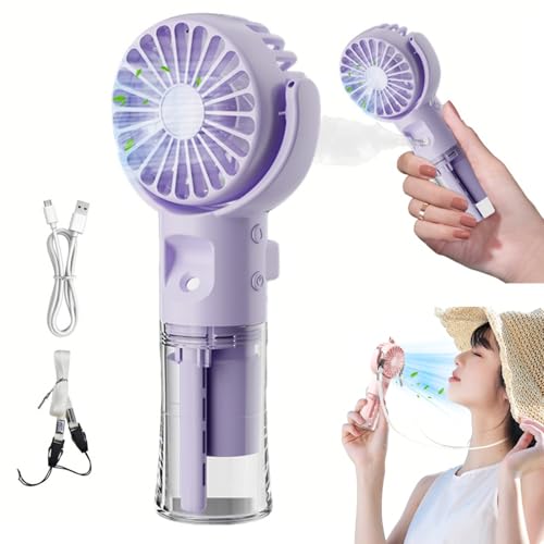 Xevinas Handventilator, Mini Ventilator Mit Wassernebel, 4 Modi Und SchlüSselband, 180° Verstellbarer, Tragbarer Handventilator Akku Aufladbar Usb Ventilator Akku Für Büro,Reise,Camping von Xevinas