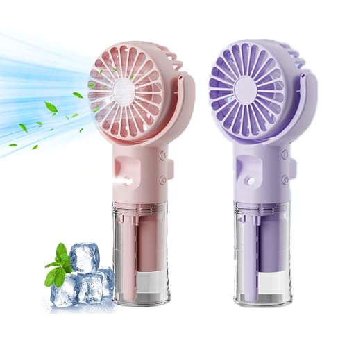 Handventilator Mit Wasser | Tragbarer Handventilator USB Wiederaufladbar | Hand Fan Mit 4 Geschwindigkeiten | 800 MAh Powerbank Batteriebetrieben Max 12 Hrs Runtime Taschenventilator (Rosa+lila) von Xevinas