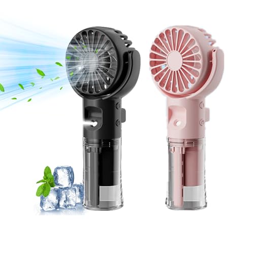Handventilator Mit Wasser | Tragbarer Handventilator USB Wiederaufladbar | Hand Fan Mit 4 Geschwindigkeiten | 800 MAh Powerbank Batteriebetrieben Max 12 Hrs Runtime Taschenventilator (Schwarz+ Rosa) von Xevinas