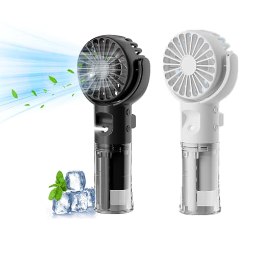 Handventilator Mit Wasser | Tragbarer Handventilator USB Wiederaufladbar | Hand Fan Mit 4 Geschwindigkeiten | 800 MAh Powerbank Batteriebetrieben Max 12 Hrs Runtime Taschenventilator (Schwarz+ Weiß) von Xevinas