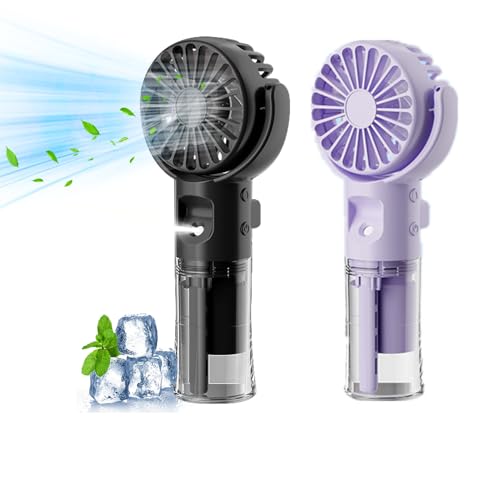 Handventilator Mit Wasser | Tragbarer Handventilator USB Wiederaufladbar | Hand Fan Mit 4 Geschwindigkeiten | 800 MAh Powerbank Batteriebetrieben Max 12 Hrs Runtime Taschenventilator (Schwarz+lila) von Xevinas