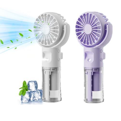 Handventilator Mit Wasser | Tragbarer Handventilator USB Wiederaufladbar | Hand Fan Mit 4 Geschwindigkeiten | 800 MAh Powerbank Batteriebetrieben Max 12 Hrs Runtime Taschenventilator (Weiß+lila) von Xevinas