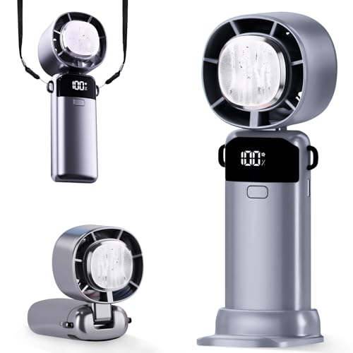 Mini Ventilator, Tragbarer 90° Faltbar Handventilator Mit Halbleiterkühlung Und Smart Display, 1–100 Stufen Und SchlüSselband, Handventilator Akku Aufladbar, Hand Ventilatoren Für Büro,Reise (A) von Xevinas