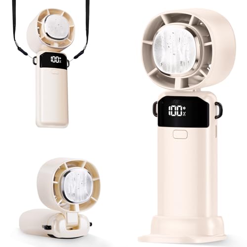 Mini Ventilator, Tragbarer 90° Faltbar Handventilator Mit Halbleiterkühlung Und Smart Display, 1–100 Stufen Und SchlüSselband, Handventilator Akku Aufladbar, Hand Ventilatoren Für Büro,Reise (B) von Xevinas