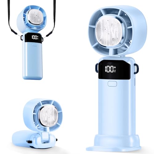 Mini Ventilator, Tragbarer 90° Faltbar Handventilator Mit Halbleiterkühlung Und Smart Display, 1–100 Stufen Und SchlüSselband, Handventilator Akku Aufladbar, Hand Ventilatoren Für Büro,Reise (C) von Xevinas