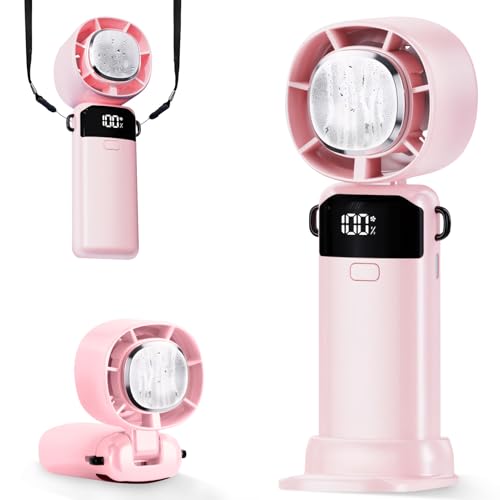 Mini Ventilator, Tragbarer 90° Faltbar Handventilator Mit Halbleiterkühlung Und Smart Display, 1–100 Stufen Und SchlüSselband, Handventilator Akku Aufladbar, Hand Ventilatoren Für Büro,Reise (D) von Xevinas
