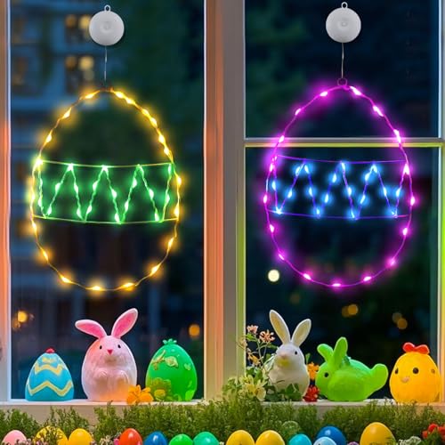 Osterdeko Led Fenster Licht, 2 Stück Lichterkette Ostern LED Fensterbeleuchtung Mit Timer Batterieantrieb, Osterdeko Zum Aufhängen OsterdekO Led Lichterkette Für Fenster Deko (C) von Xevinas