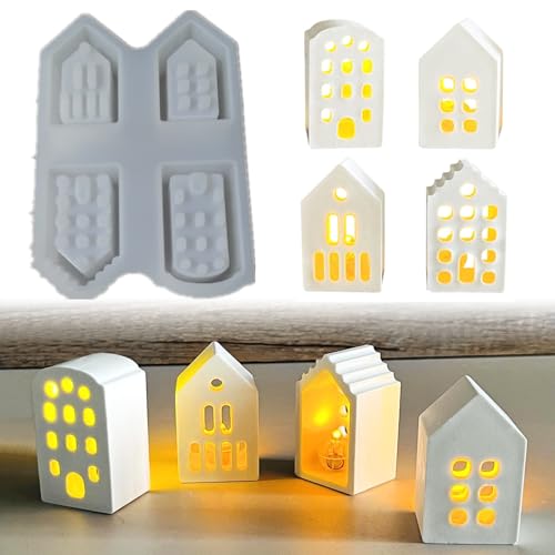 Silikonformen Gießformen Häuser | 10 Stück Mini Silikonform Haus Gips Zum Gießen | 3D Silikonform Weihnachten | Kerzenformen Zum Gießen | Gießformen Silikon Silikonform Kerzenhalter (J) von Xevinas