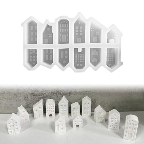 Silikonformen Gießformen Häuser | 10 Stück Mini Silikonform Haus Gips Zum Gießen | 3D Silikonform Weihnachten | Kerzenformen Zum Gießen | Gießformen Silikon Silikonform Kerzenhalter (E) von Xevinas