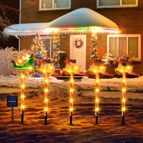 Solar Weihnachtsbeleuchtung Außen, 5 Stück 8 Modi Solar Christmas Lights, Weinachtsbeleuchtung LED Draußen IP65 Wetterfest wasserdichte, Solar Weihnachtsbaum Weihnachten Deko Draußen (D) von Xevinas