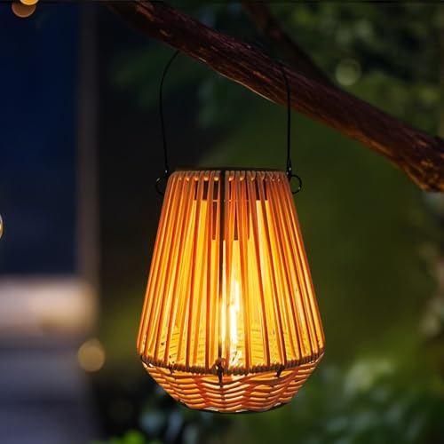 Solarlampen Für Außen, Rattan Lampions Außen Wetterfest IP65 Mit LED Glühbirne, Solarlampen Für Außen Hängend Gartendeko Balkon Deko, Garten Solarleuchten Hinterhöfe Balkon Beleuchtung von Xevinas