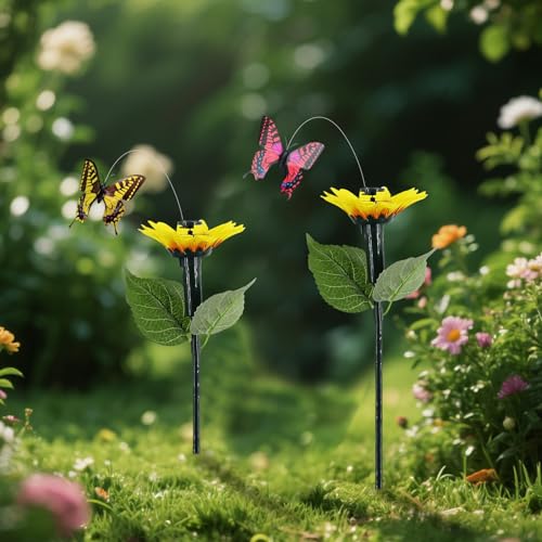 Solarlampen Für Außen Garten, Gartenbeleuchtung Mit Flatternden Vögel Schmetterling, Gartendeko Für Draußen Wetterfest Swinging Solar Bodenleuchten Für Hof, Terrasse,Gehweg-Dekoration (A,2STK) von Xevinas