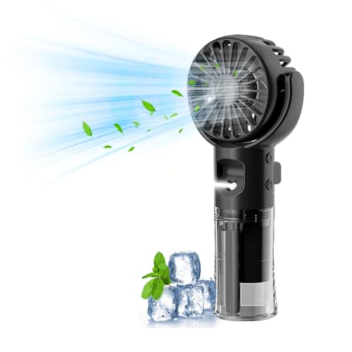 Handventilator Mit Wasser | Tragbarer Handventilator USB Wiederaufladbar | Hand Fan Mit 4 Geschwindigkeiten | 800 MAh Powerbank Batteriebetrieben Max 12 Hrs Runtime Taschenventilator (Schwarz) von Xevinas