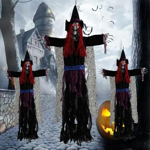 Xevinas Halloween Dekoration Outdoor XXL, 105x80cm Halloween Hexe Geist Skelett mit Leuchtenden Roten Augen Hallow-EEN Animatronic für Garten Tür Party Innen Außen (A) von Xevinas