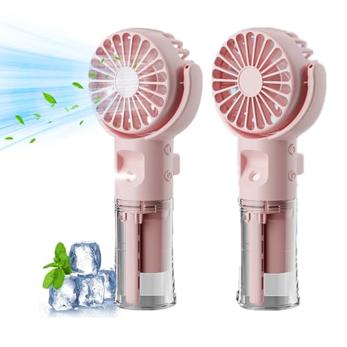 Xevinas Handventilator Mit Wasser | Tragbarer Handventilator USB Wiederaufladbar | Hand Fan Mit 4 Geschwindigkeiten | 800 MAh Powerbank Batteriebetrieben Max 12 Hrs Runtime Taschenventilator (Rosa*2) von Xevinas
