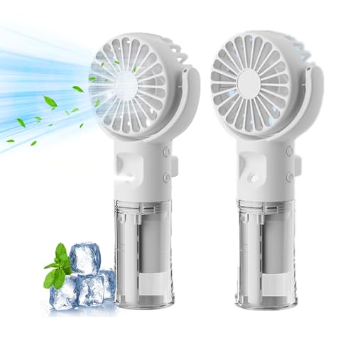 Xevinas Handventilator Mit Wasser | Tragbarer Handventilator USB Wiederaufladbar | Hand Fan Mit 4 Geschwindigkeiten | 800 MAh Powerbank Batteriebetrieben Max 12 Hrs Runtime Taschenventilator (Weiß*2) von Xevinas