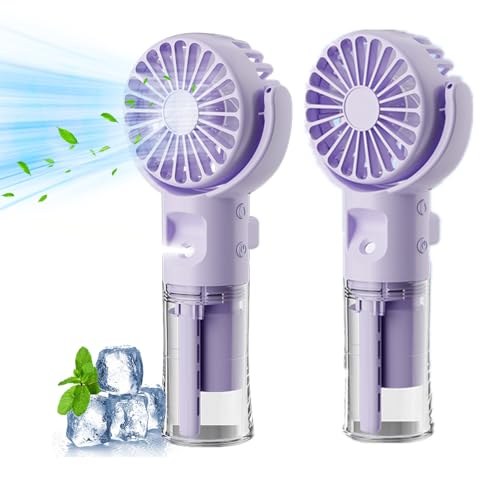 Xevinas Handventilator Mit Wasser | Tragbarer Handventilator USB Wiederaufladbar | Hand Fan Mit 4 Geschwindigkeiten | 800 MAh Powerbank Batteriebetrieben Max 12 Hrs Runtime Taschenventilator (lila*2) von Xevinas