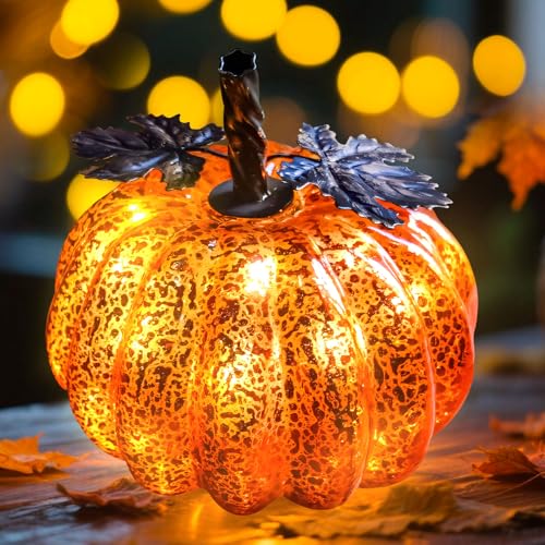 Xevinas Herbstdeko Kürbis Deko, LED Kürbis Beleuchtet Mit Timerfunktion, 15,5 X 15,5 X 17 cm Herbstdeko Tisch kürbis Led Laterne Deko Figuren, Licht Fur Tischdeko,Halloween Deko,Autumn Decor (A) von Xevinas